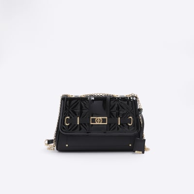 Black quilted chain strap shoulder bag | River Island