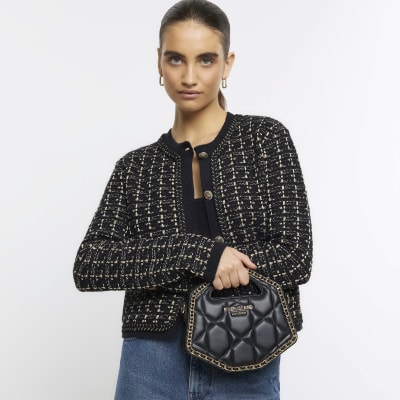 River Island quilted cross body bag with chain strap in black