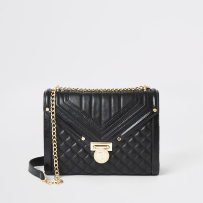 river island black quilted bag