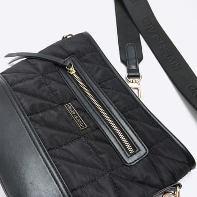 Black quilted cross body bag River Island