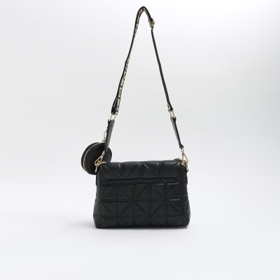 Black quilted cross body bag River Island