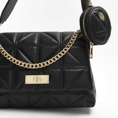 Black quilted cross body bag River Island