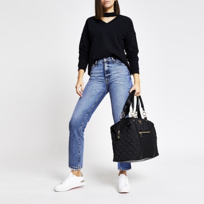 Black quilted cross body weekend bag