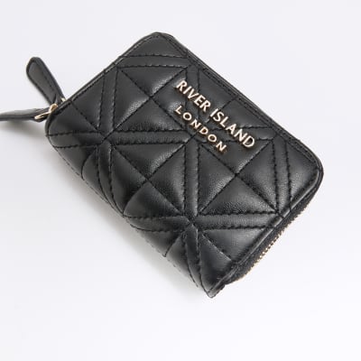 Black quilted double zip purse