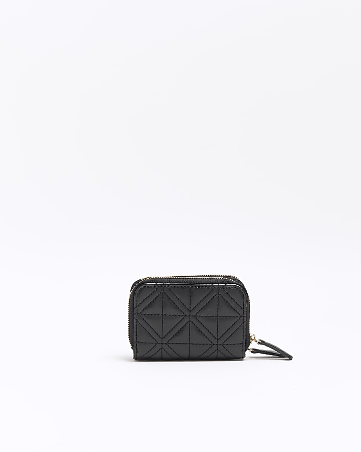 Black quilted double zip purse