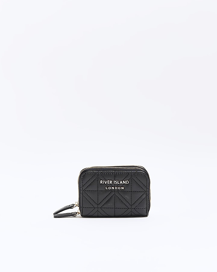 Black quilted double zip purse