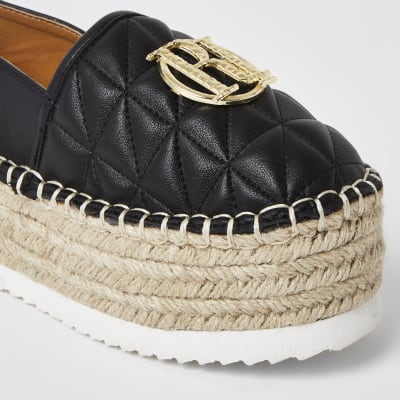 Black quilted espradrille flatform sandals
