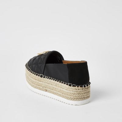 Black quilted espradrille flatform sandals