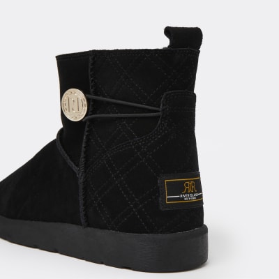 river island black suede faux fur lined boots