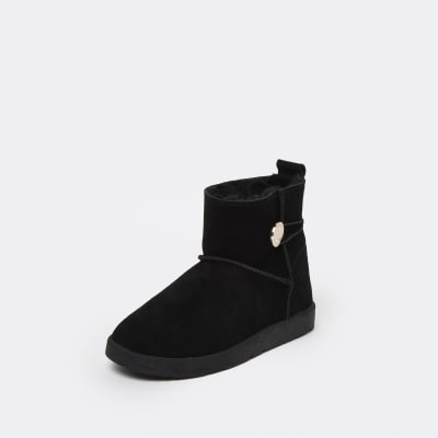 river island black suede faux fur lined boots