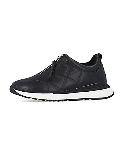 360 degree animation of product Black quilted front zip trainers frame-2