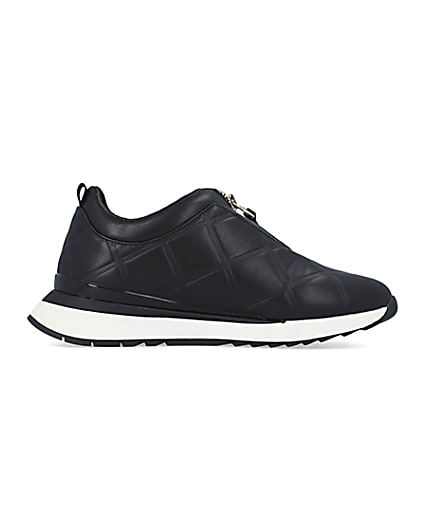 360 degree animation of product Black quilted front zip trainers frame-15