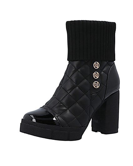 360 degree animation of product Black quilted heeled ankle boot frame-1
