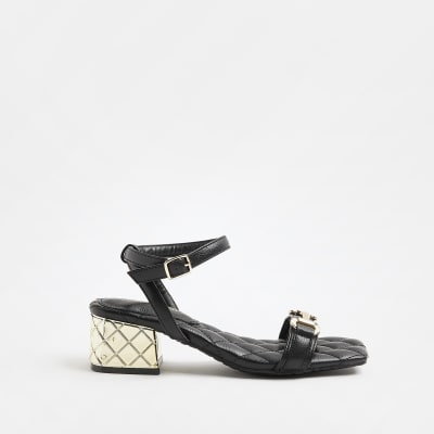 Black quilted heeled sandals | River Island
