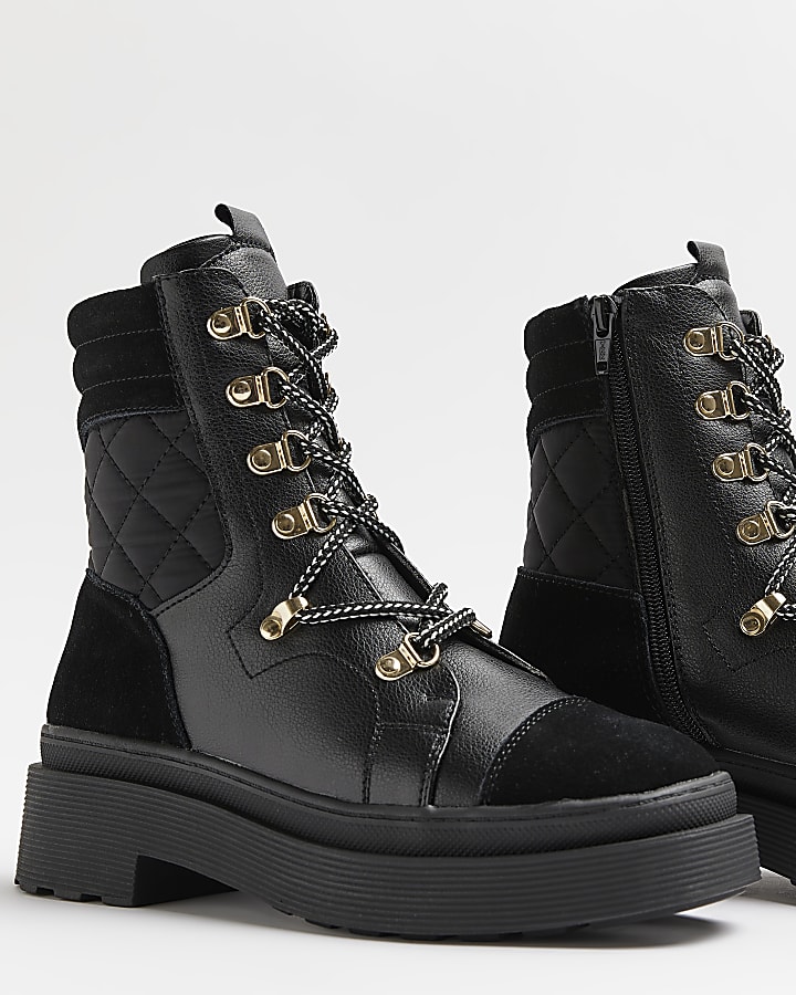 Black quilted hiker boots