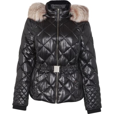 Black puffer cheap jacket river island