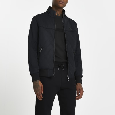 Black quilted jacket River Island