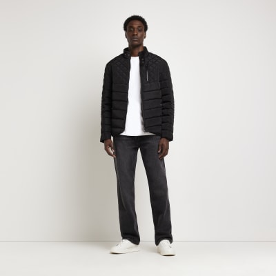 Black Quilted liner jacket River Island