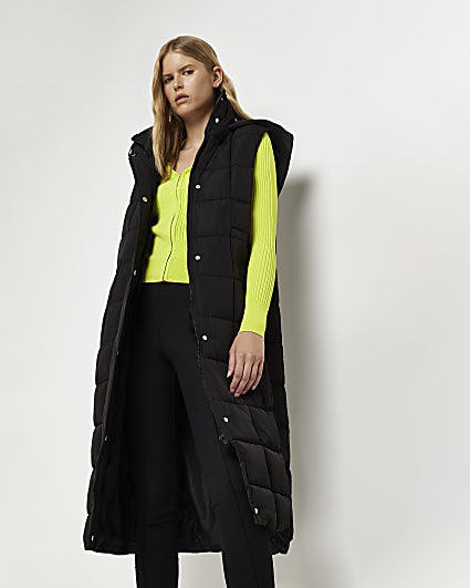 Black quilted longline gilet