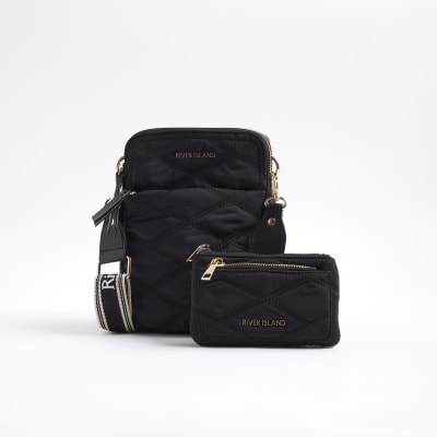 Black Quilted Messenger Bag and Purse Bundle