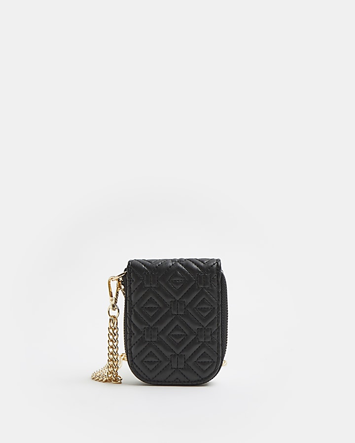 Black quilted mini cross body bag