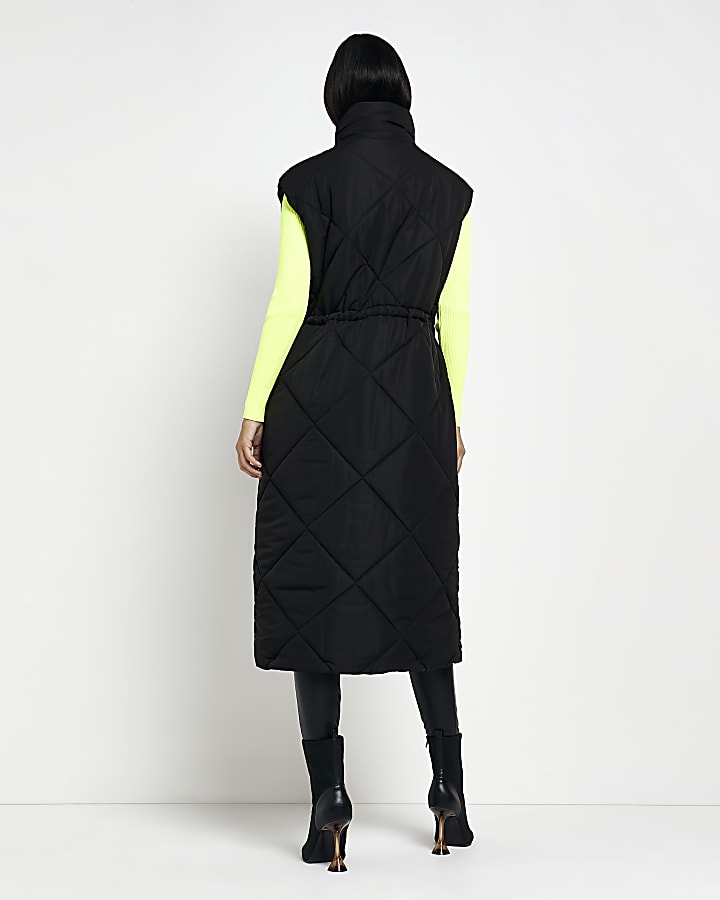 Black quilted padded longline gilet