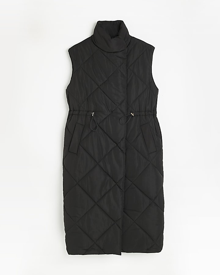 Black quilted padded longline gilet