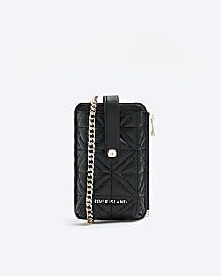 Black quilted phone cross body purse
