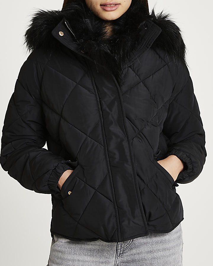 Black quilted puffer coat
