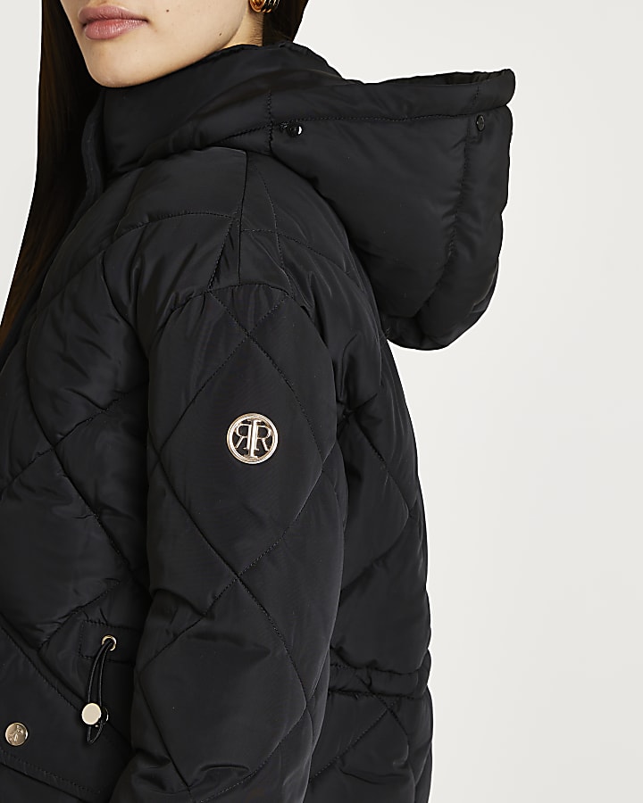 Black quilted puffer coat