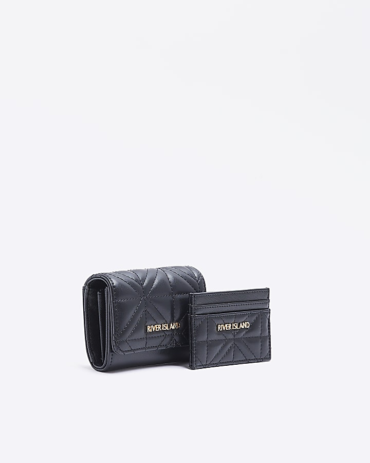 Black quilted purse and cardholder bundle