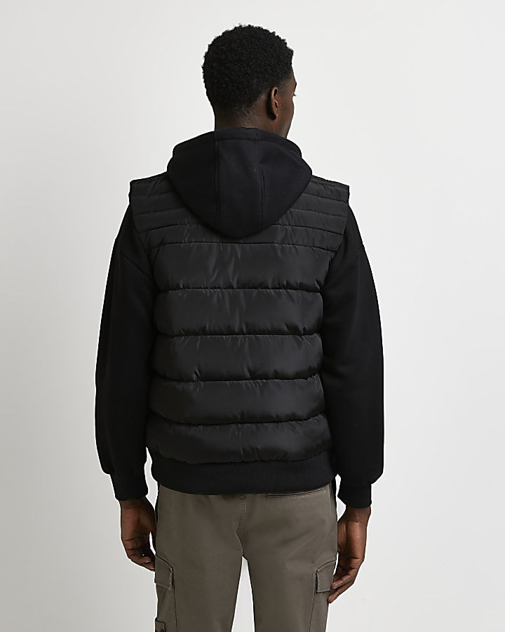 Black quilted removable hood gilet