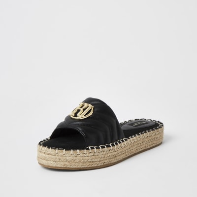 Black quilted RI wide fit espadrille sandals