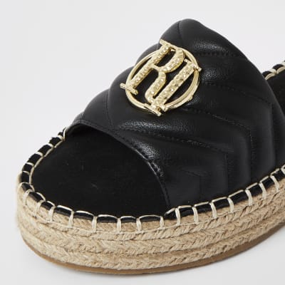 Black quilted RI wide fit espadrille sandals