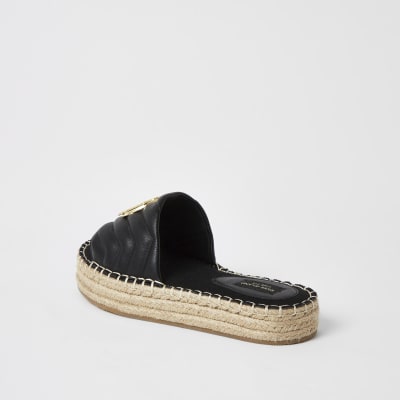 Black quilted RI wide fit espadrille sandals