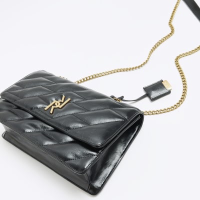 Black quilted shoulder bag River Island