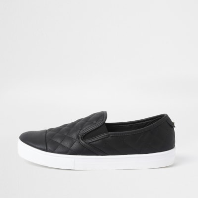 black quilted slip on shoes