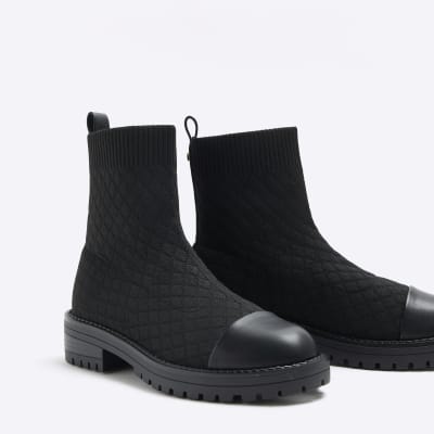 Black quilted sock boots River Island