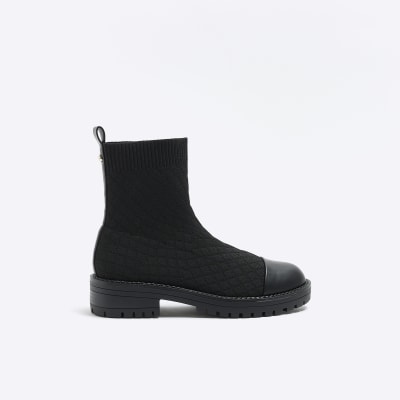 Black quilted sock boots River Island