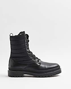Black Quilted Tall Military Boots