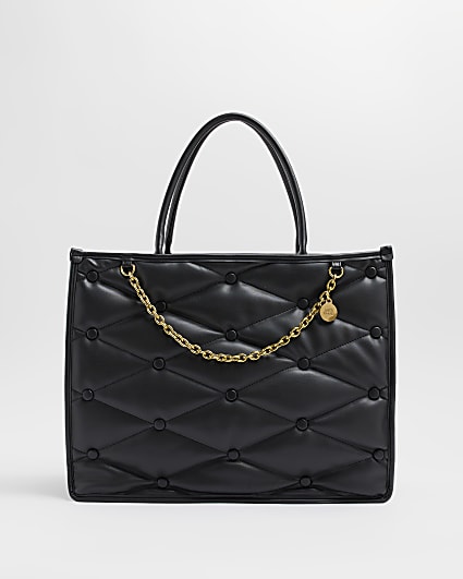 Black quilted tote bag
