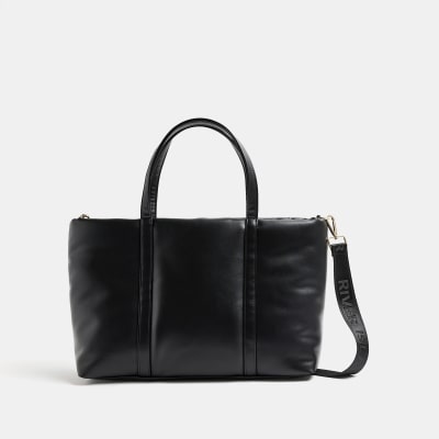 Black quilted tote bag | River Island