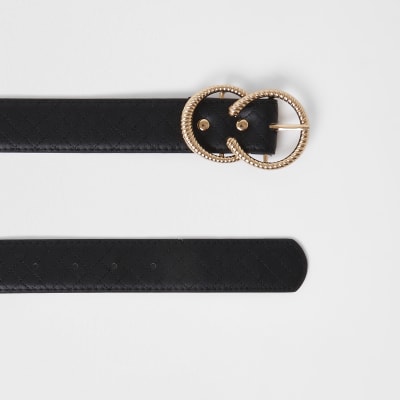 Black quilted twisted horseshoe belt