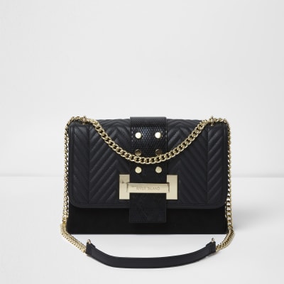 Black quilted underarm chain bag