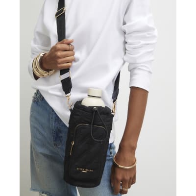 Black Quilted Water Bottle Holder | River Island