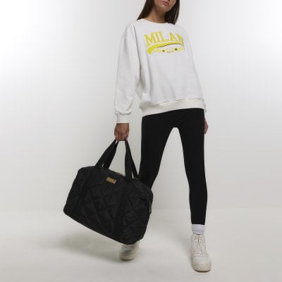 Black quilted webbing travel bag River Island