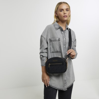 River Island Black Ri Quilted Cross Body Bag And Pochette