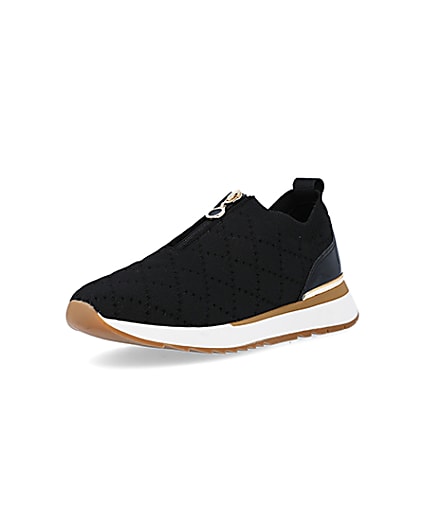 360 degree animation of product Black quilted zip trainers frame-0