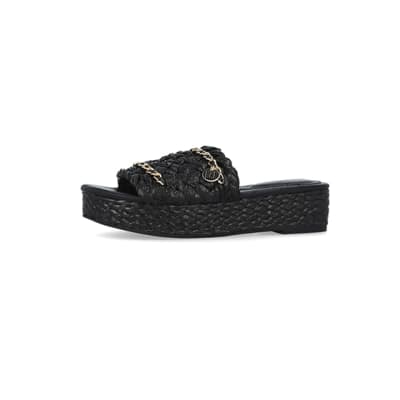 360 degree animation of product Black raffia flatform sliders frame-2