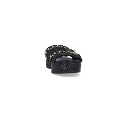 360 degree animation of product Black raffia flatform sliders frame-20